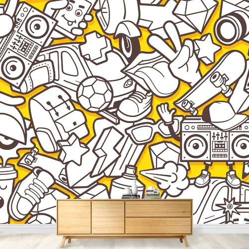Miniatura 3 de wall26 - Patrón urbano de graffiti vectorial - Decoración de pared de arte en lienzo - 100x144 pulgadas Obra de arte - Ca96