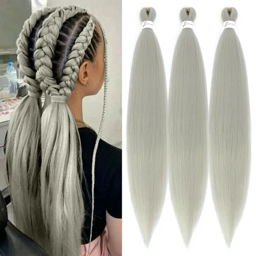 Miniatura 18 de Cabello trenzado preestirado de 18 pulgadas, 3 paquetes de cabello rubio miel preestirado, extensiones de cabello sintético profesional, sin