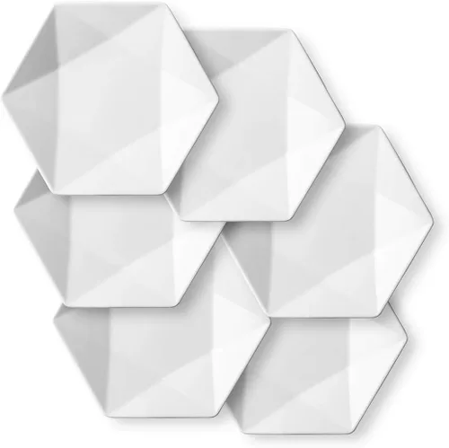 DELLING Juego de 6 platos de aperitivo de 7 pulgadas, platos pequeños de postre de porcelana, platos de ensalada de cerámica blanca para aperitivos,
