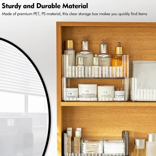 Miniatura 6 de Poeland Paquete de 2 bandejas organizadoras de maquillaje apilables, vitrina transparente para cosméticos con 2 estuches para lápices labiales y 2