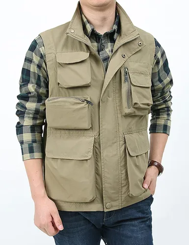 Miniatura 6 de Gihuo Chaleco utilitario para hombre, versátil, para verano, trabajo, safari, pesca, chaleco de carga con múltiples bolsillos