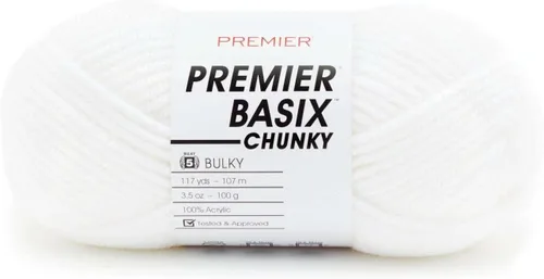 Premier Yarns Basix - Hilo grueso, perfecto para manualidades rápidas, peso voluminoso, hilo acrílico, blanco, 3.5 onzas, 117 yardas
