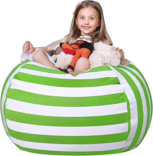 Miniatura 38 de WEKAPO Puf de almacenamiento de animales de peluche para niños, puf con cremallera rellenable para organizar juguetes de peluche, lona de algodón