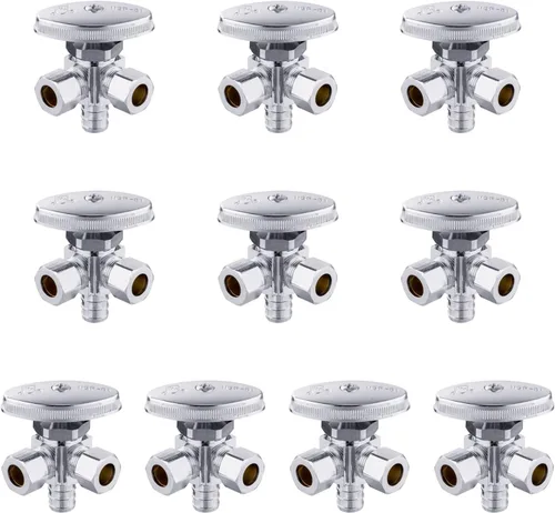 Miniatura 28 de EFIELD Válvula de parada angular de doble salida multigiro, entrada de tubo PEX-A de expansión de 1/2" F1960 x salida de compresión