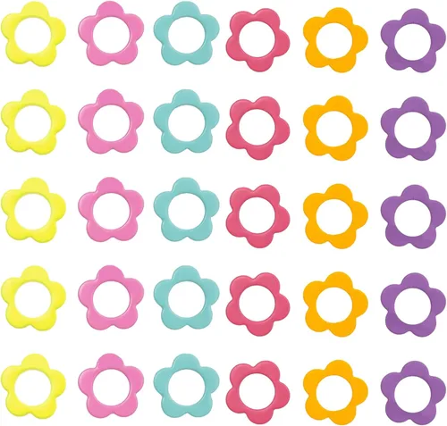 Hilsayum 30 PCS Marcadores de Puntadas Mini Tamaño Forma de Flor Marcadores de Puntadas de Metal Anillo Marcadores de Ganchillo Multicolor