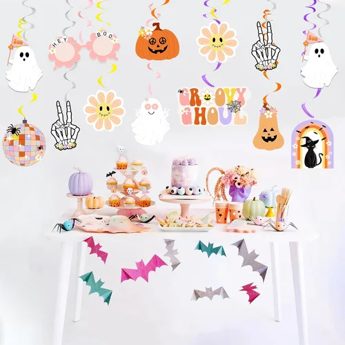 Miniatura 5 de 20 decoraciones geniales de Halloween, hippie de Halloween, remolinos colgantes de remolinos espeluznantes y espeluznantes serpentinas