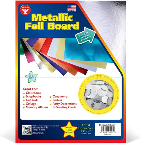 Miniatura 2 de Hygloss Hojas de cartulina metálica, 25 hojas plateadas brillantes, 8.5 x 11 pulgadas, resistentes, 10 puntos, papel de cartón metálico para Plata