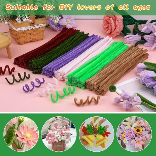 Miniatura 4 de ZXIIXZ Limpiapipas creativas, 100 piezas de limpiapipas, suministros para festivales, decoración de flores, festivales, ramos, plantas, Verde militar