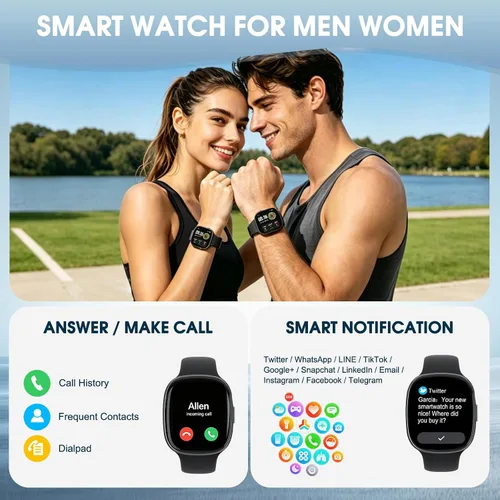 Miniatura 2 de Reloj inteligente para hombres y mujeres, reloj inteligente de llamadas Bluetooth de 1.77 pulgadas, reloj de seguimiento de actividad física