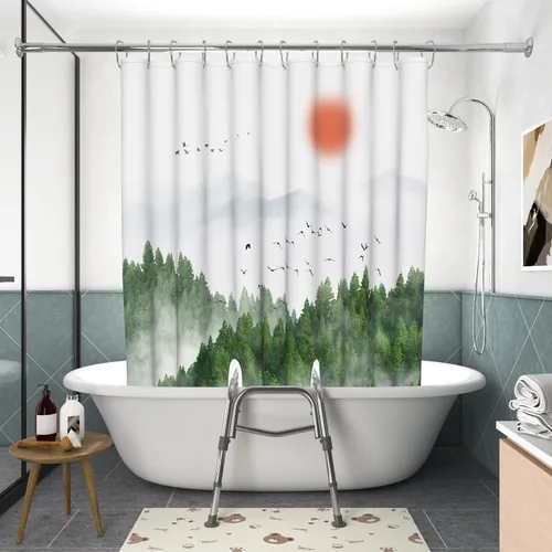 Miniatura 6 de Cortina de ducha dividida con hojas verdes para banco de transferencia, hojas de palmera tropicales, plantas naturales, decoración de baño con 2