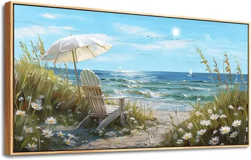 Miniatura 2 de ERQINHUA Gran decoración de pared para sala de estar, arte de pared en lienzo para restaurante, decoraciones para oficina, pinturas de mar azul