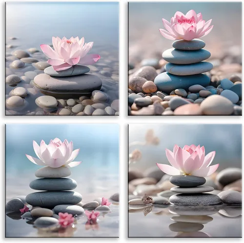 Miniatura 20 de NAN Wind Arte de pared en lienzo de orquídeas rosas y piedras zen - Decoración de orquídeas - Cuadros de flores de spa - Arte de pared Zen