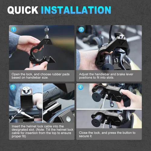Miniatura 6 de Combo de bloqueo de motocicleta - Casco y agarre antirrobo para todas las motocicletas, bicicletas, cuatrimotos, scooters con diámetros de manillar