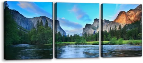 Pacimo Lienzo de montaña para pared, panorama del valle de Yosemite, pintura de cuadros de Parque Nacional, obra de arte moderna con lago y