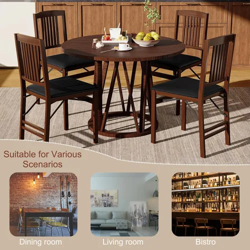 Miniatura 7 de POWERSTONE Juego de 2 sillas de comedor plegables que ahorran espacio, sillas de cocina plegables con asiento acolchado, respaldo de rejillas, marco