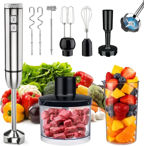 Batidora de inmersión de mano inalámbrica 6 en 1 Mezclador de mano de acero inoxidable 25 velocidades Turbo Mode Electric Sitck Beaker Chopper Milk