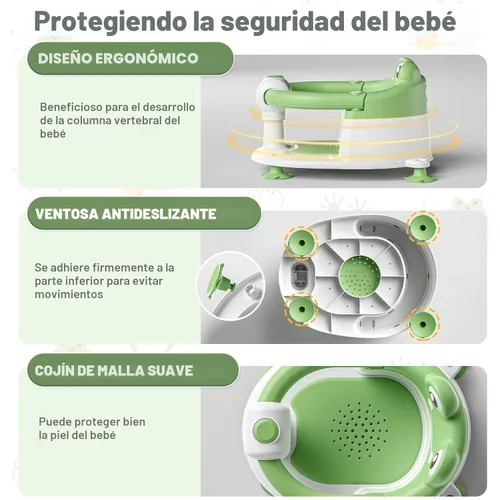Miniatura 5 de Asiento de baño de bebé para bebés de 6 meses en adelante, asientos de baño antideslizantes para sentarse con ventosas y cojín suave para asiento
