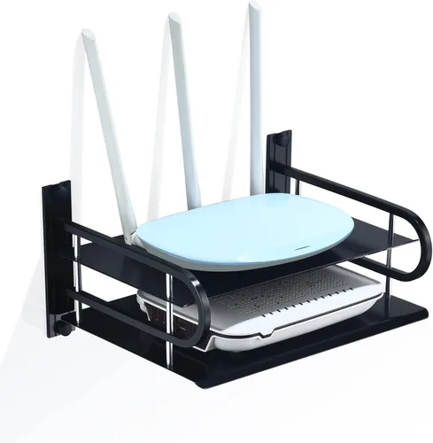 Miniatura 11 de HNVNER Estante flotante para componentes de TV, estante de proyector montado en la pared, estantes centrales de entretenimiento de metal