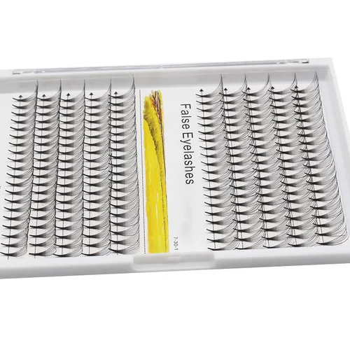Miniatura 3 de 10Rows Pro Injerto de tallo largo 14D natural largo negro suave y ligero, pestañas postizas individuales en racimo de abanicos anchos prefabricadas