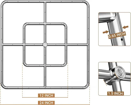 Miniatura 2 de Onlyfire - Bandeja plana de acero inoxidable cuadrada para fogata con conjunto de anillo de quemador, 30 pulgadas