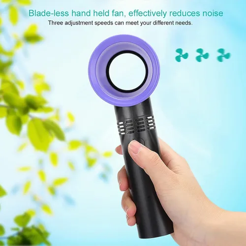 Miniatura 4 de Mini ventilador de mano sin aspas, mini ventilador de escritorio USB portátil, 3 velocidades, funciona con batería recargable por USB, reduce