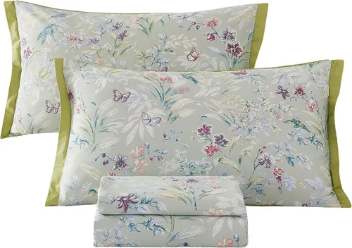 Miniatura 13 de ABREEZE Juego de sábanas de algodón egipcio tamaño individual (1000 hilos) floral y fundas de almohada (4 piezas), sábanas de algodón egipcio