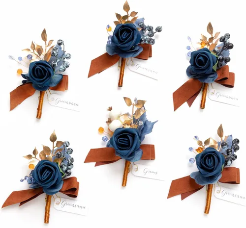 Miniatura 21 de Ling's Moment Boutonniere para Hombres Boda, Juego de 6, Novio y Padrinos Boutonniere para Boda Regreso a Casa Halloween Ceremonia Aniversario, Cena