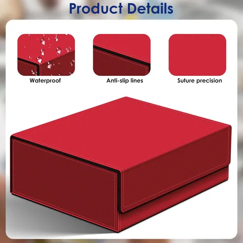 Miniatura 6 de Homthy Funda de cuero con cierre magnético para tarjetas de intercambio, caja de almacenamiento de tarjetas mágicas para MTG TCG y tarjetas Rojo