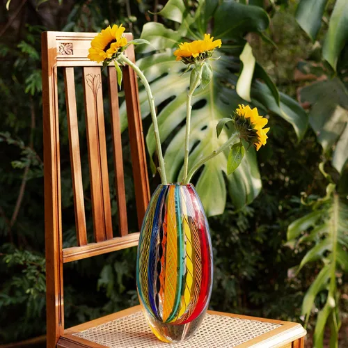 Miniatura 5 de Ca D Oro - Jarrón de cristal Boho con bastones de colores soplado a mano estilo Murano Art Glass - Modelo 208 MS