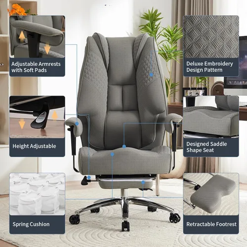 Miniatura 3 de EXCEBET Silla de oficina grande y alta de 400 libras de ancho, silla de oficina ejecutiva de cuero con respaldo alto con reposapiés, sillas Malla
