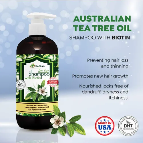Miniatura 6 de Champú de aceite de árbol de té con biotina (16.9 onzas líquidas) Fórmula profesional para caspa, picazón y cuero cabelludo seco Hidratante