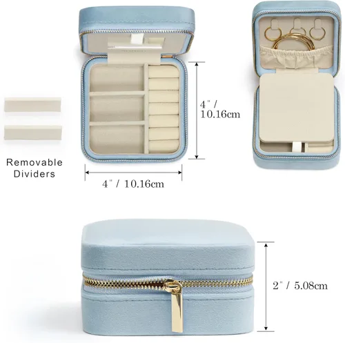 Miniatura 93 de BLUTETE Joyero de viaje organizador de terciopelo con anillos de espejo, aretes, collares, caja organizadora de almacenamiento (negro)