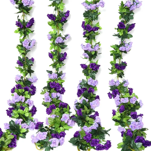 Miniatura 14 de Floweroyal Paquete de 2 guirnaldas de flores artificiales de 15.8 pies, flores de seda falsas de hiedra rosa para colgar en el arco de boda, fiesta
