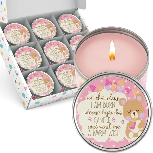 Miniatura 13 de Majestic Zen Juego de regalo de velas para baby shower, paquete de 9 velas de cera de soja perfumadas neutrales, aroma a polvo fresco para bebé, 30