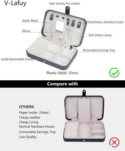 Miniatura 3 de V-LAFUY Caja de Joyería de Viaje para Mujeres, Organizador de Joyería de Viaje, Organizador de Joyería Pequeño Portátil de 2 Niveles para Aretes