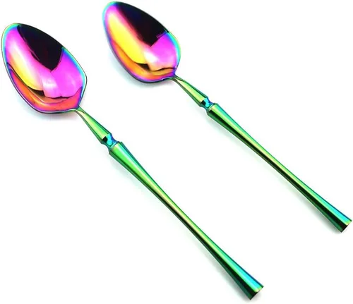 Miniatura 6 de JASHII Juego de cubiertos de titanio de lujo de 6 piezas de acero inoxidable 18/10 pulido de espejo de arco iris cubiertos incluye tenedor cuchillo