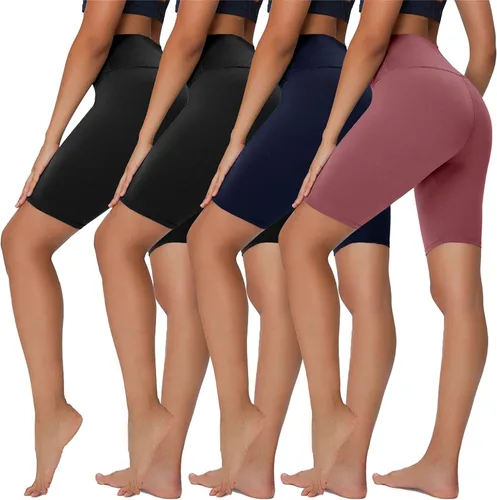 Sundwudu Paquete de 4 pantalones cortos de motociclista para mujer 8 pulgadas cintura alta yoga correr entrenamiento
