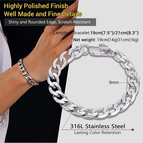 Miniatura 4 de PROSTEEL - Cadena, brazalete cubano de acero inoxidable unisex, negro, chapado en oro de 18 quilates, sin níquel, joyería hipoalergénica, 4-13 mm