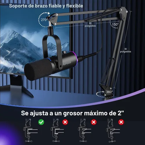 Miniatura 2 de PUPGSIS - Micrófono de podcast XLR/USB, micrófono para juegos con botón de silencio, efectos de reverberación, cancelación de ruido, soporte
