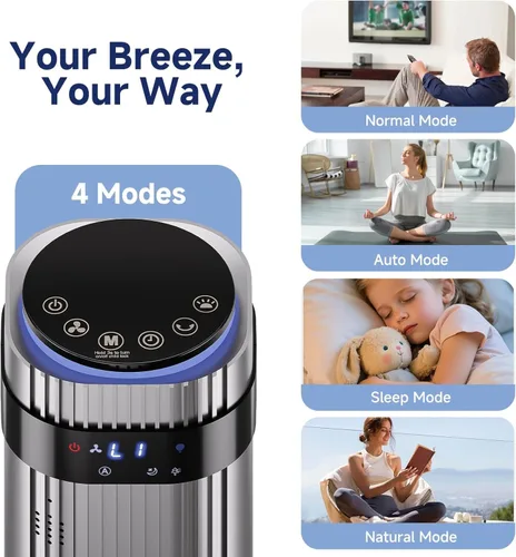 Miniatura 3 de 36 Inch Tower Fan for Bedroom, 22.3ft/s Velocity Standing Fan with 28dB Quiet for Sleep, Remoter, LED display, 5 Speeds, 4 Modes, 12H Timer, Grey