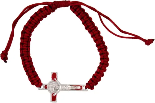 Miniatura 2 de San Benito pulsera Crucifijo rojo macramé estilo accesorio 7 12 pulgadas