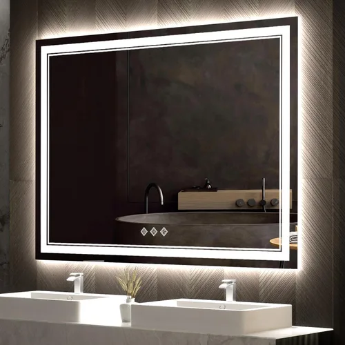 Miniatura 21 de Espejo LED, 20 x 28 pulgadas, gradiente frontal y retroiluminado LED, espejo de baño LED de 3 colores regulables CRI>90, IP54, espejo de baño