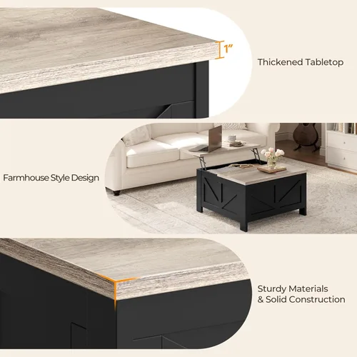 Miniatura 8 de Yaheetech - Mesa de centro con superficie superior abatible con almacenamiento, mesa de café cuadrada para sala de estar, mesas centrales de 31.5