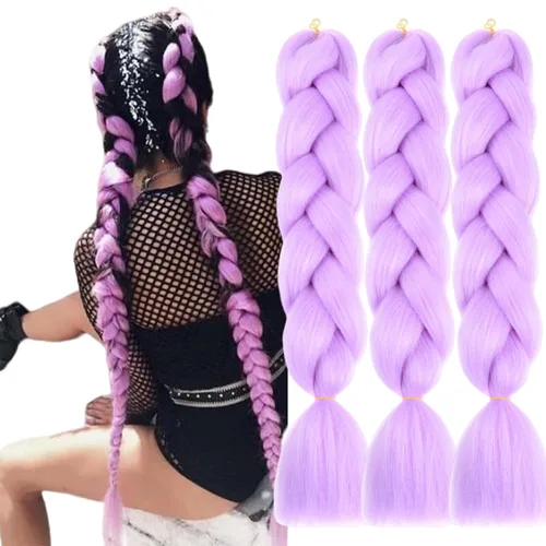 Miniatura 49 de 3 paquetes de extensiones de cabello sintético para trenzar de color negro a azul, tamaño jumbo ombré, de 24 pulgadas o trenzas de ganchillo