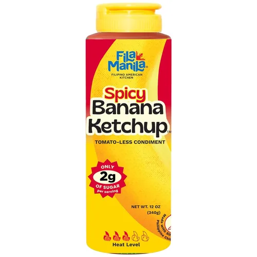 FilaManila Ketchup de plátano picante, condimento sin tomate, salsa filipina y condimento, ketchup de plátano dulce y picante – Botella resellable