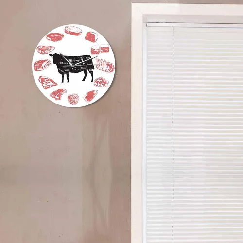Miniatura 7 de The Geeky Days Angus Beef Chart - Reloj de pared minimalista con diseño de carne, casa de carne, cocina de granja, arte de pared, silencioso, reloj