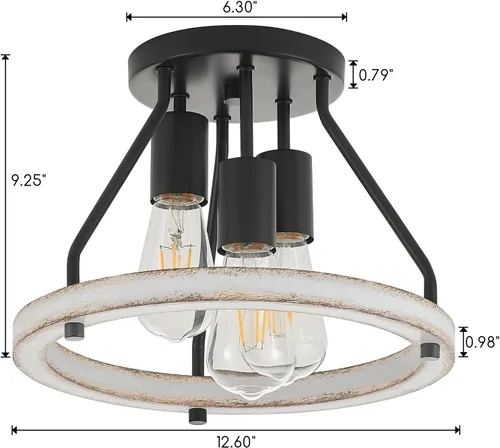 Miniatura 2 de Lámpara de techo de montaje empotrado rústica con pantalla circular de madera de roble blanco Mini lámparas semi empotradas de granja para pasillo