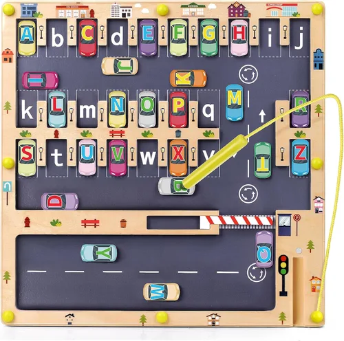 Scuwtocn Laberinto Magnético de Alfabeto de Madera, Juguetes Montessori de Habilidades Motoras Finas para Niños y Niñas de 3, 4, 5 Años de Edad,