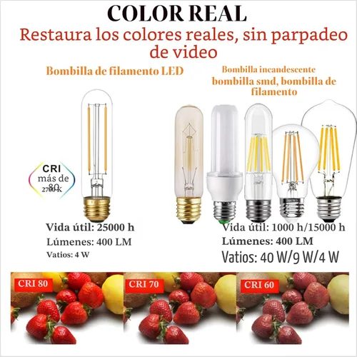 Miniatura 6 de LiteHistory Bombilla LED E26 regulable de 4 W igual a 40 W, blanco cálido, 2700 K, E26, Edison AC120V, 400 lm, tubular, T9 T10, bombilla LED