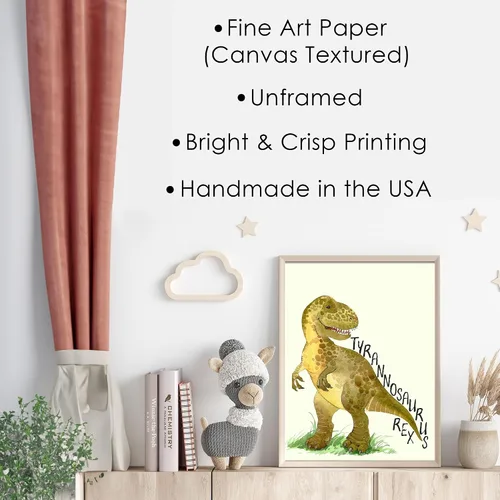 Miniatura 8 de DREAM BIG PRINTABLES Impresiones artísticas de acuarela de dinosaurios (juego de 4) – sin marco – 8 x 10 s El juego incluye tiranosaurio Rex